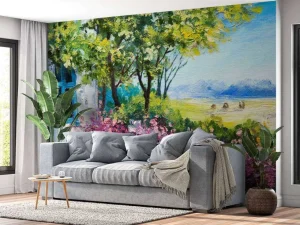 Online Uitzicht vanaf een tuin schilderij fotobehang Kunst & Design
