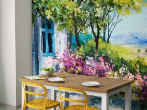 Online Uitzicht vanaf een tuin schilderij fotobehang Kunst & Design