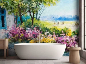 Online Uitzicht vanaf een tuin schilderij fotobehang Kunst & Design