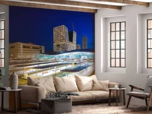 Online Utrecht Centraal Station in de avond fotobehang Architectuur