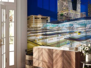 Online Utrecht Centraal Station in de avond fotobehang Architectuur