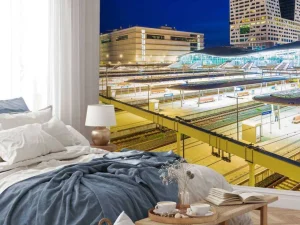 Online Utrecht Centraal Station in de avond fotobehang Architectuur