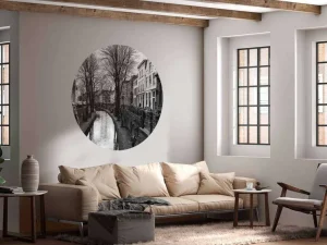 Hot Utrechtse gracht in zwart-wit fotobehang Architectuur