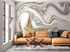 Hot Verfmengsel met wit, grijs en goud fotobehang Gang