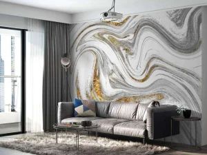 Hot Verfmengsel met wit, grijs en goud fotobehang Gang