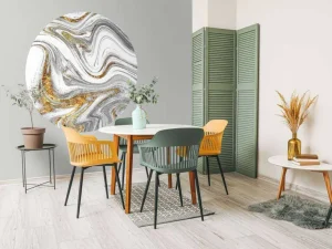Hot Verfmengsel met wit, grijs en goud fotobehang Gang