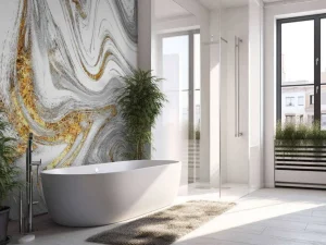 Hot Verfmengsel met wit, grijs en goud fotobehang Gang