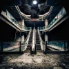 Sale Verlaten gebouw met roltrappen bij volle maan fotobehang 3d
