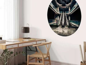 Sale Verlaten gebouw met roltrappen bij volle maan fotobehang 3d