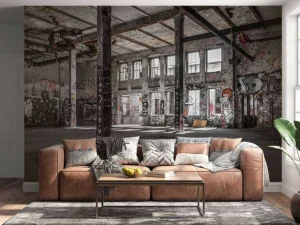 Outlet Verlaten pakhuis met graffiti fotobehang Architectuur | 3d