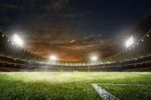 Outlet Verlicht voetbalstadion met wolken fotobehang Tienerkamer | Kinderkamer