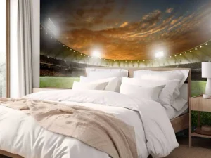 Outlet Verlicht voetbalstadion met wolken fotobehang Tienerkamer | Kinderkamer