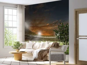 Outlet Verlicht voetbalstadion met wolken fotobehang Tienerkamer | Kinderkamer