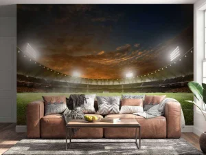 Outlet Verlicht voetbalstadion met wolken fotobehang Tienerkamer | Kinderkamer