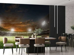 Outlet Verlicht voetbalstadion met wolken fotobehang Tienerkamer | Kinderkamer