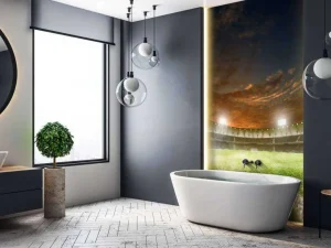 Outlet Verlicht voetbalstadion met wolken fotobehang Tienerkamer | Kinderkamer