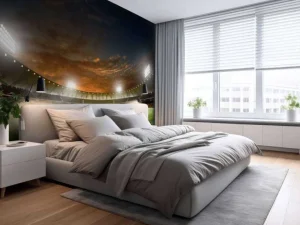 Outlet Verlicht voetbalstadion met wolken fotobehang Tienerkamer | Kinderkamer