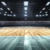 Discount Verlicht volleybalveld met een houten vloer fotobehang Tienerkamer