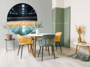 Discount Verlicht volleybalveld met een houten vloer fotobehang Tienerkamer