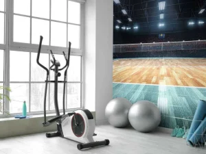 Discount Verlicht volleybalveld met een houten vloer fotobehang Tienerkamer