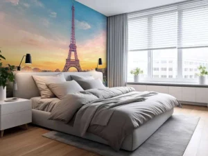 Discount Verlichte Eiffeltoren bij zonsondergang fotobehang Architectuur