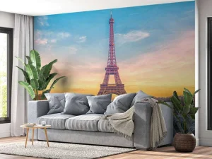 Discount Verlichte Eiffeltoren bij zonsondergang fotobehang Architectuur