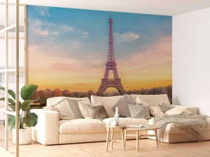Discount Verlichte Eiffeltoren bij zonsondergang fotobehang Architectuur