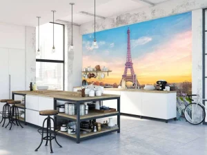 Discount Verlichte Eiffeltoren bij zonsondergang fotobehang Architectuur