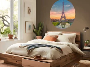 Discount Verlichte Eiffeltoren bij zonsondergang fotobehang Architectuur
