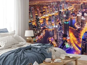 Fashion Verlichte gebouwen in Dubai fotobehang Steden | Architectuur