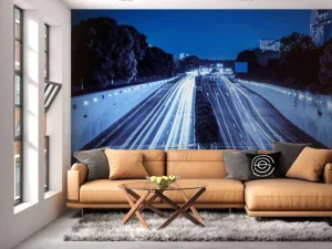 Sale Verlichte snelweg in de avond fotobehang Architectuur