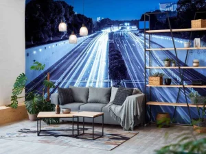 Sale Verlichte snelweg in de avond fotobehang Architectuur
