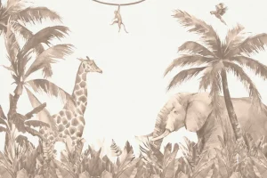 Fashion Verschillende jungle dieren in taupe Kinderkamer | Dieren