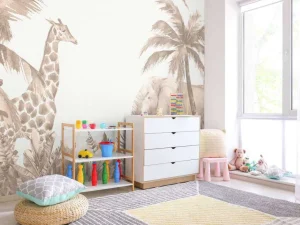 Fashion Verschillende jungle dieren in taupe Kinderkamer | Dieren
