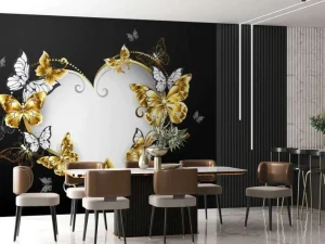 Discount Versierd hart met witte en gouden vlinders fotobehang Hobbykamer | Gang