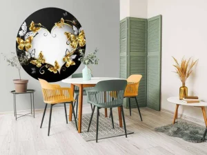 Discount Versierd hart met witte en gouden vlinders fotobehang Hobbykamer | Gang