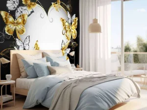 Discount Versierd hart met witte en gouden vlinders fotobehang Hobbykamer | Gang