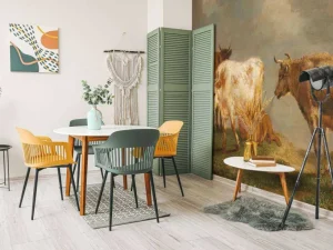 Best Vier jonge stieren in de wei fotobehang Kunst & Design | Dieren