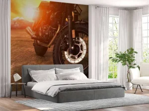 Sale Vintage motor bij zonsondergang close-up fotobehang Tienerkamer | Transport