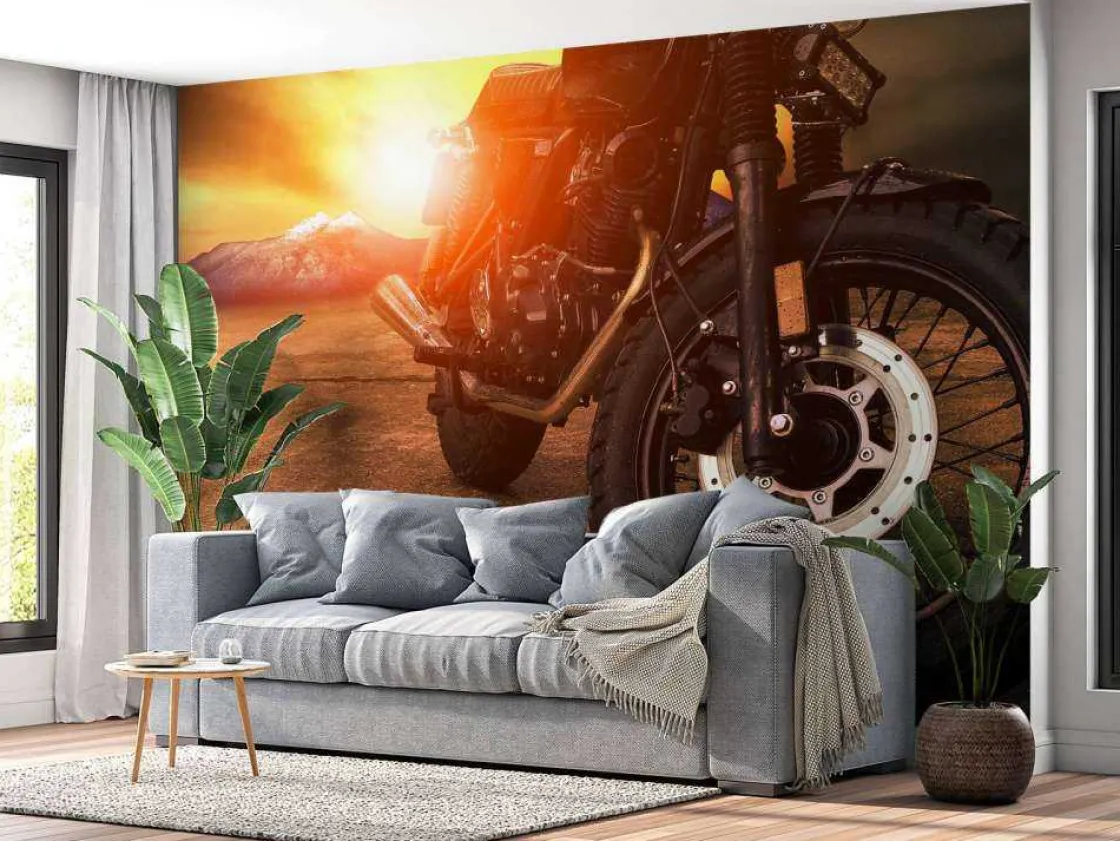 Sale Vintage motor bij zonsondergang close-up fotobehang Tienerkamer | Transport