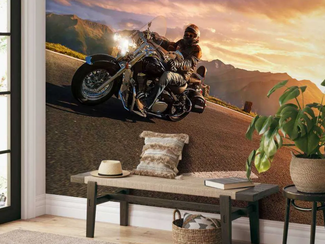 Fashion Vintage motoren op de weg fotobehang Tienerkamer | Transport