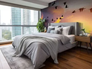 Clearance Vliegende aalscholvers bij zonsondergang fotobehang Dieren