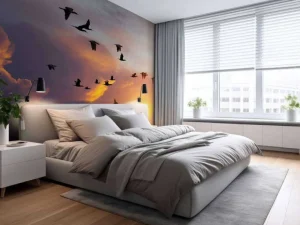 Clearance Vliegende aalscholvers bij zonsondergang fotobehang Dieren