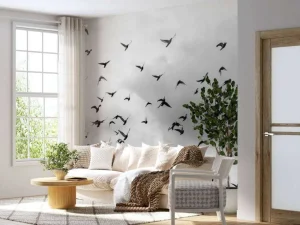 Best Vliegende duiven in zwart-wit fotobehang Dieren