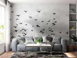 Best Vliegende duiven in zwart-wit fotobehang Dieren
