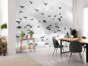 Best Vliegende duiven in zwart-wit fotobehang Dieren