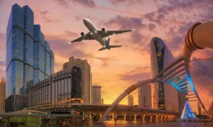 Best Vliegtuig boven Bangkok fotobehang Architectuur