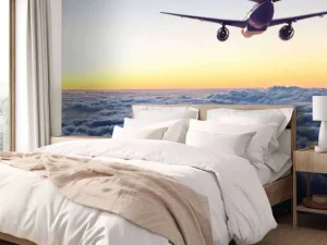 Sale Vliegtuig in de avond boven de wolken fotobehang Transport