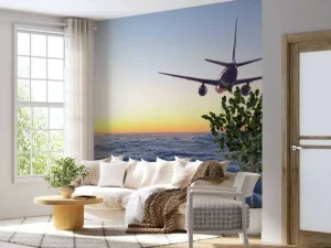 Sale Vliegtuig in de avond boven de wolken fotobehang Transport