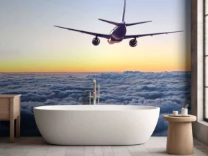 Sale Vliegtuig in de avond boven de wolken fotobehang Transport